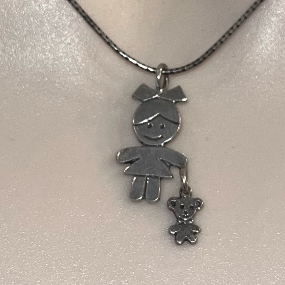 Silpada ‘Little Girl with Teddy Bear’ XOXO Sterling Silver 925 Necklace 15” - Picture 10 of 13